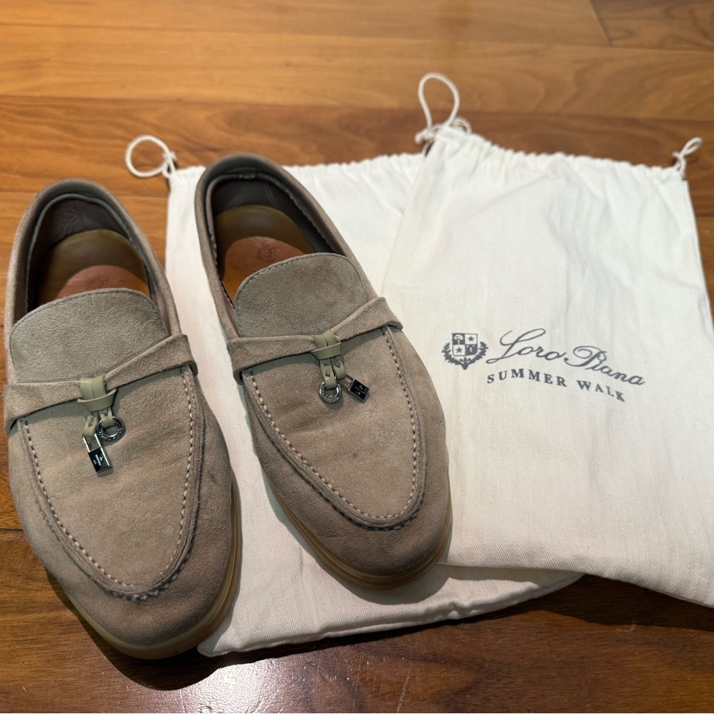 Women’s Loro Piana Summer Walk Taupe Suede Loafers